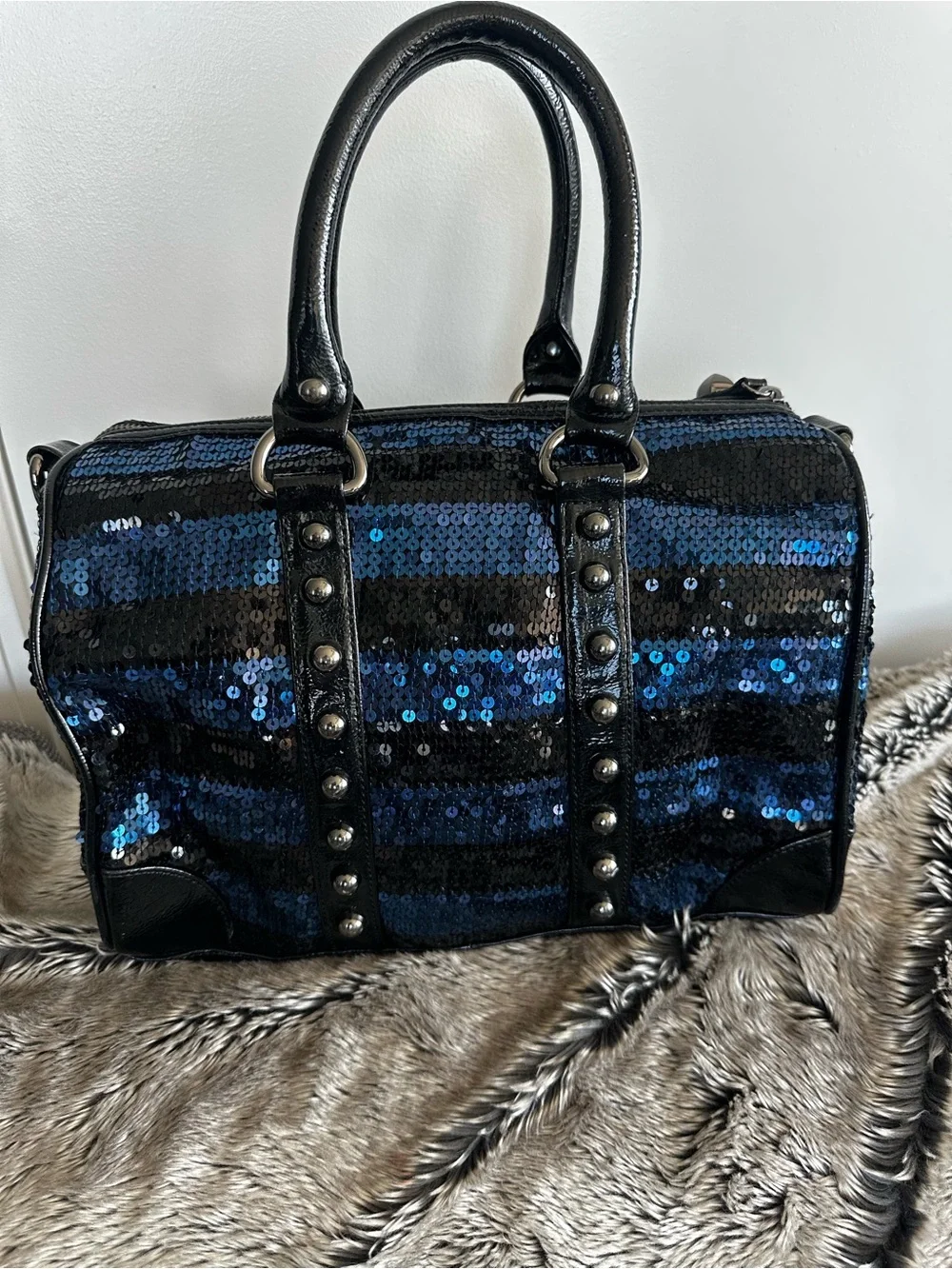 Betsey Johnson, Sequined Black & Blue Satchel Handbag